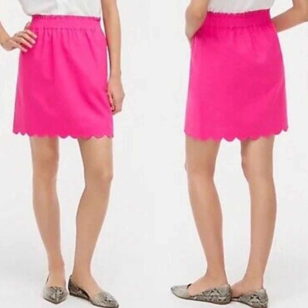 🌼 J.Crew Scalloped Sidewalk Mini Skirt Pink Linen Cotton Blend Size 6